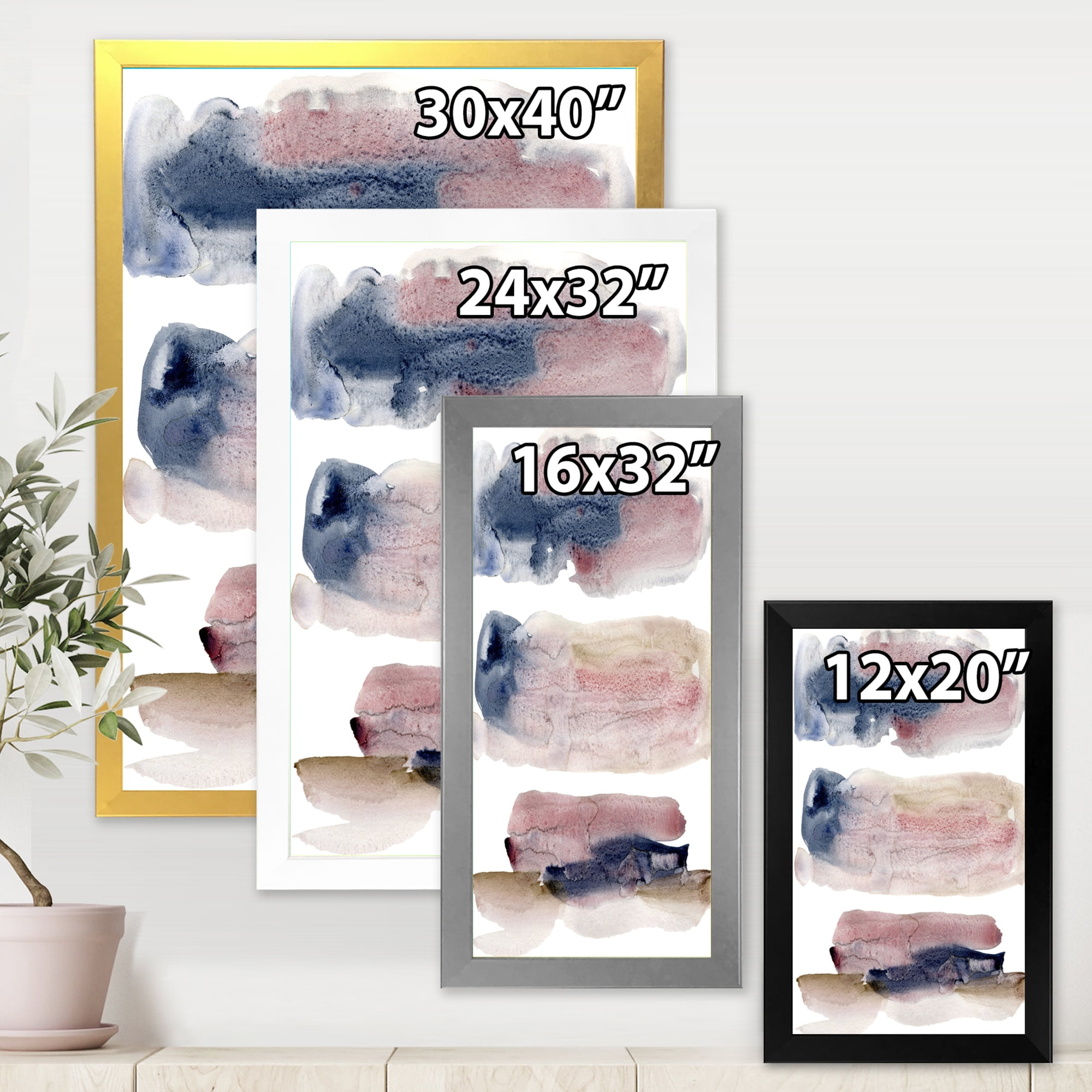 Designart 'Beige Blue and Pink Clouds' Modern Framed Art Print