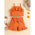 thumbnail image 2 of Infant Baby Two Piece Set, Toddler Solid Color Sleeveless Camisole Tops Elastic Waist Ruffle Hem Shorts, 2 of 9
