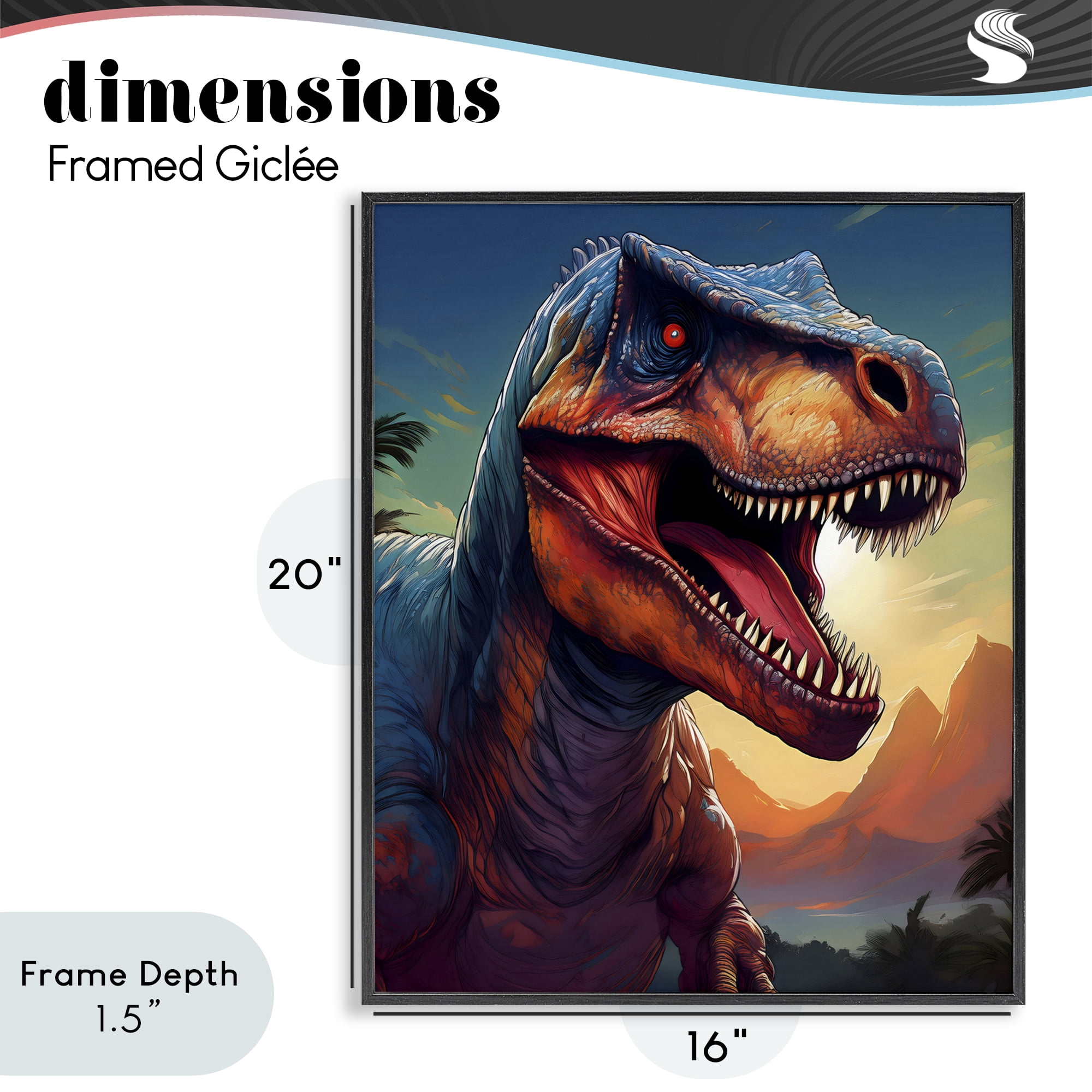 Stupell Industries Dinosaur with Sunset Landscape Black Framed Giclee Art, design by Creative Studio