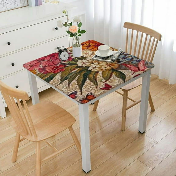 HAOXIT Multicolor Indoor Outdoor Vinyl with Flannel Backing, Flower Wipe Clean Vinyl Flannel Backed 36*36