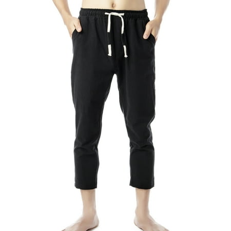 LELINTA Men's Linen Drawstring Casual Beach Pants-Lightweight Summer