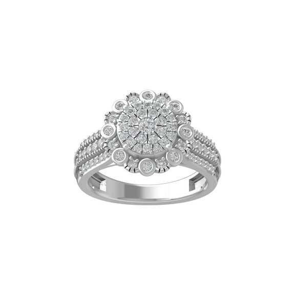 ARAIYA FINE JEWELRY 10K White Gold Round Cluster Diamond Engagement Ring (3/4 cttw, I-J Color, I2-I3 Clarity), Size 5