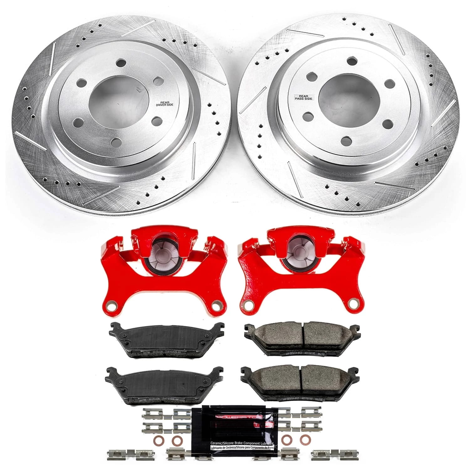 PowerStop Rear Z23 Evolution Sport Brake Pad and Rotor Kit with Red Powder Coated Calipers Fits: FORD Select Models KC8030