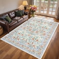 thumbnail image 5 of FairOnly 5'x7'Retro Floral Printed Machine Washable Area Rug Ultra-Thin Low Pile Stain & Pet Friendly Non Slip Indoor Rug for Living Room Bedroom Kitchen Dining,Beige Orange, 5 of 7