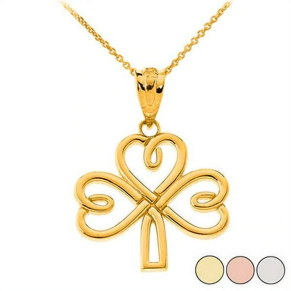 CELTIC IRISH SHAMROCK PENDANT NECKLACE IN SOLID GOLD (YELLOW/ROSE/WHITE)