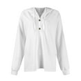thumbnail image 7 of UoCefik Women Waffle Sweatshirt Fashion Knit Drawstring Long Sleeve Hoodies Fall Casual Henley V Neck Buttons Pullover Hooded Lightweight Basic Sweaters White S, 7 of 7