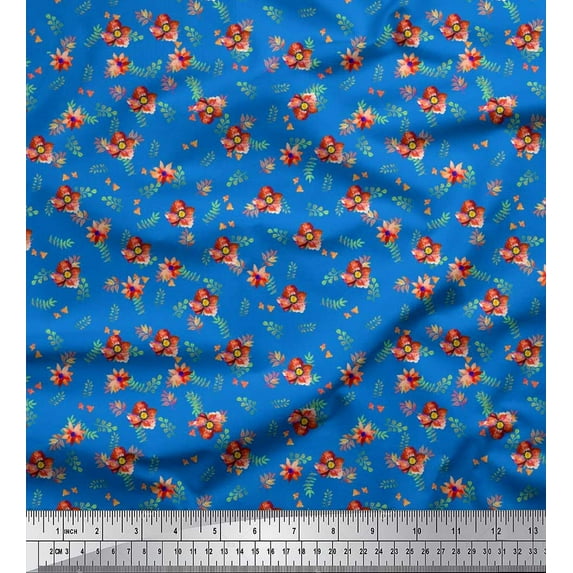 Soimoi Cotton Cambric Fabric Leaves & Floral Artistic Print Fabric by The Yard 56 Inch Wide