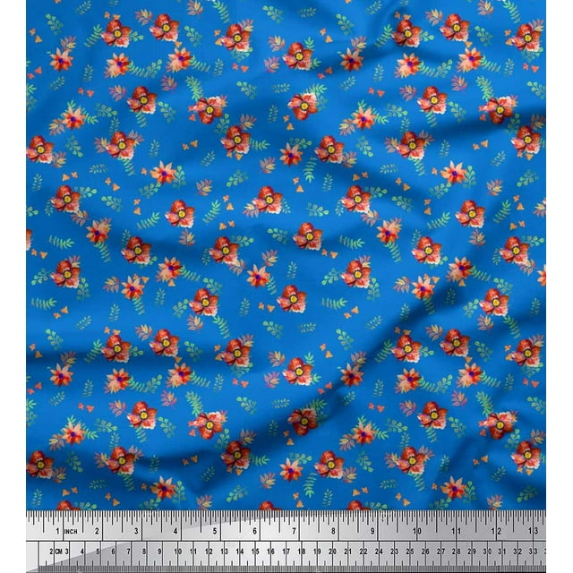 Soimoi Polyester Crepe Fabric Leaves & Floral Artistic Print Sewing Fabric Yard 52 Inch Wide