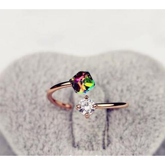 Korean Style Geometric Zircon Mood Ring for Women Changes Color with Diamonds Alloy Fashion Jewelry