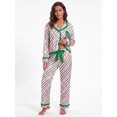 thumbnail image 4 of LMLYSoH Women Christmas Pajamas Set, Striped Long Sleeve Tops and Tie Waist Pants, 4 of 9
