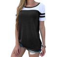 thumbnail image 3 of Camiseta de mujer Blusa de cuello redondo de manga corta con bloque de color a rayas, Negro, L sidaley AP001633-03, 3 of 6