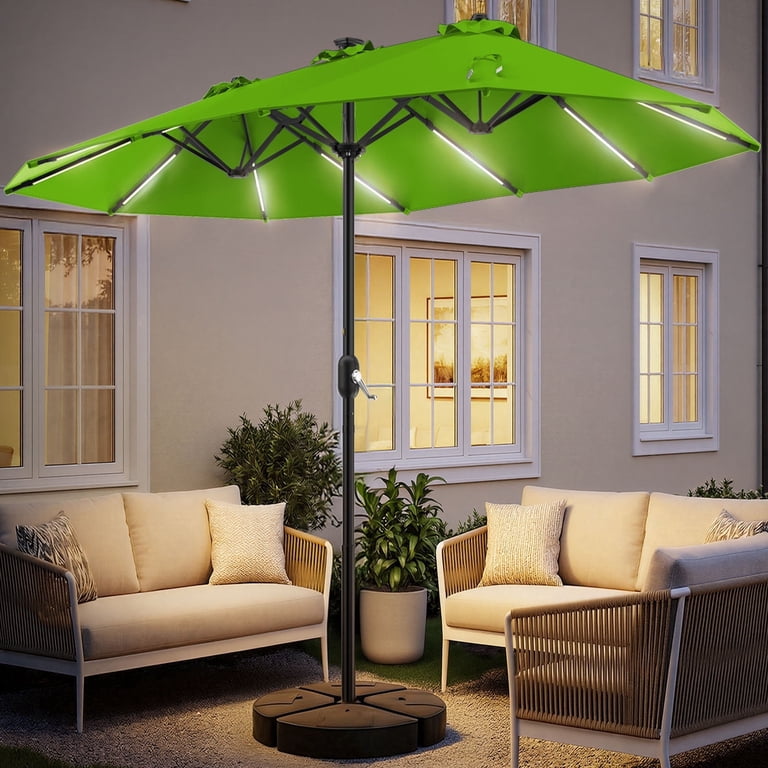 bright green patio umbrella Leigh Country TX 94132 9' Solar Powered LED Base Recommendation Nature Spring Offset Swivel Patio