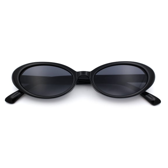 SA106 Womens Simple Classical Oval Thin Plastic Sunglasses / All Black