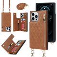 thumbnail image 2 of Crossbody Phone Case for iPhone 12 Pro Max with Card Holder,iPhone 12 Pro Max Magnetic Purse Case with Lanyard Strap for Women Men,PU Leather Zipper Lattice Pattern Travel Case 6.7" (Brown), 2 of 14