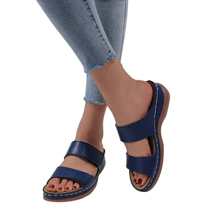 

Ecqkame Women s Wedges Slippers Clearance Women s Summer Wedge Heels With Thick Soles Slippers Fashion Flip Flop Orthopedic Sandals Blue 35