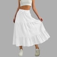 thumbnail image 4 of Women's Summer Casual Vacation Skirts Tiered High Waisted a Line Flowy Long Maxi Skirts with Pockets White L, 4 of 6
