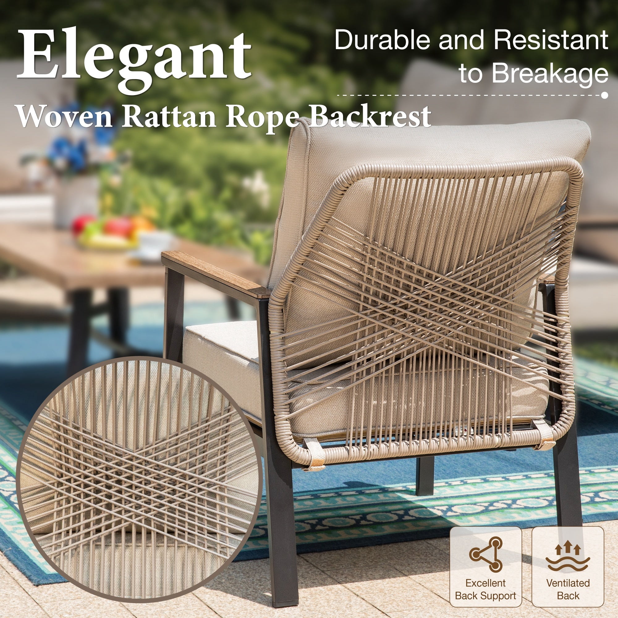 MF Studio Wicker Outdoor Patio Furniture Set, 5-Seat Patio Conversation Set with Coffee Table, PE Rattan Outdoor Sofa Set, Beige