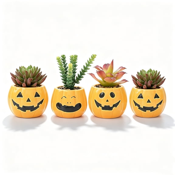 Mskk Mini Halloween Pumpkin Ceramic Plant Pot Decoration, 3.5" Small Pumpkin Face Succulent Planter, Flower Pot for Cactus, Tiny Indoor Desktop Plant Container