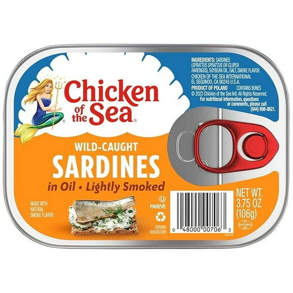 Chicken of the Sea Sardines in Oil, 3.75 Ounce Can (Pack of 1), Wild Caught Canned Sardines, Lightly Smoked, Low Fat ( Pack of 2 )