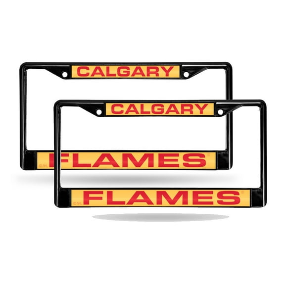 Calgary Hockey Flames Black Metal (Set of 2) Laser Cut License Plate Frames