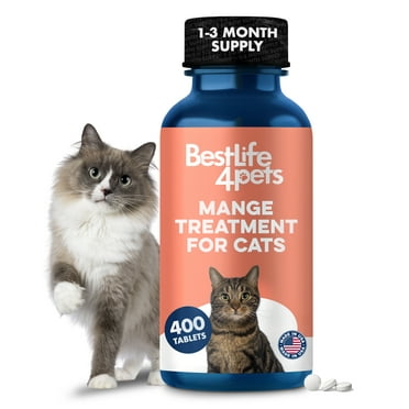 BestLife4Pets Mange Supplement for Cats - Natural Ear Mite Solution - Helps with Cat Skin Irritation and Dandruff