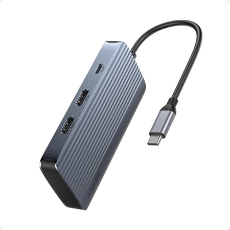 Anker 7-in-1 USB-C Hub, Dual Monitor USB C Docking Station, Dual HDMI Display, 85W Max Output, 10Gbps Data Transfers for Dell XPS, ThinkPad T14 Gen2 and More