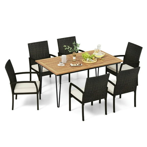 Yardi Yard 7-Piece Patio Dining Set with Acacia Wood Dining Table, Dining Set for Outdoor as Porch Backyard Garden Poolside, Black