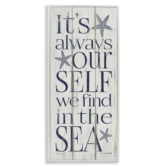 Stupell Industries Find Self In Sea Phrase Inspirational Painting White Framed Art Print Wall Art, 10 x 24