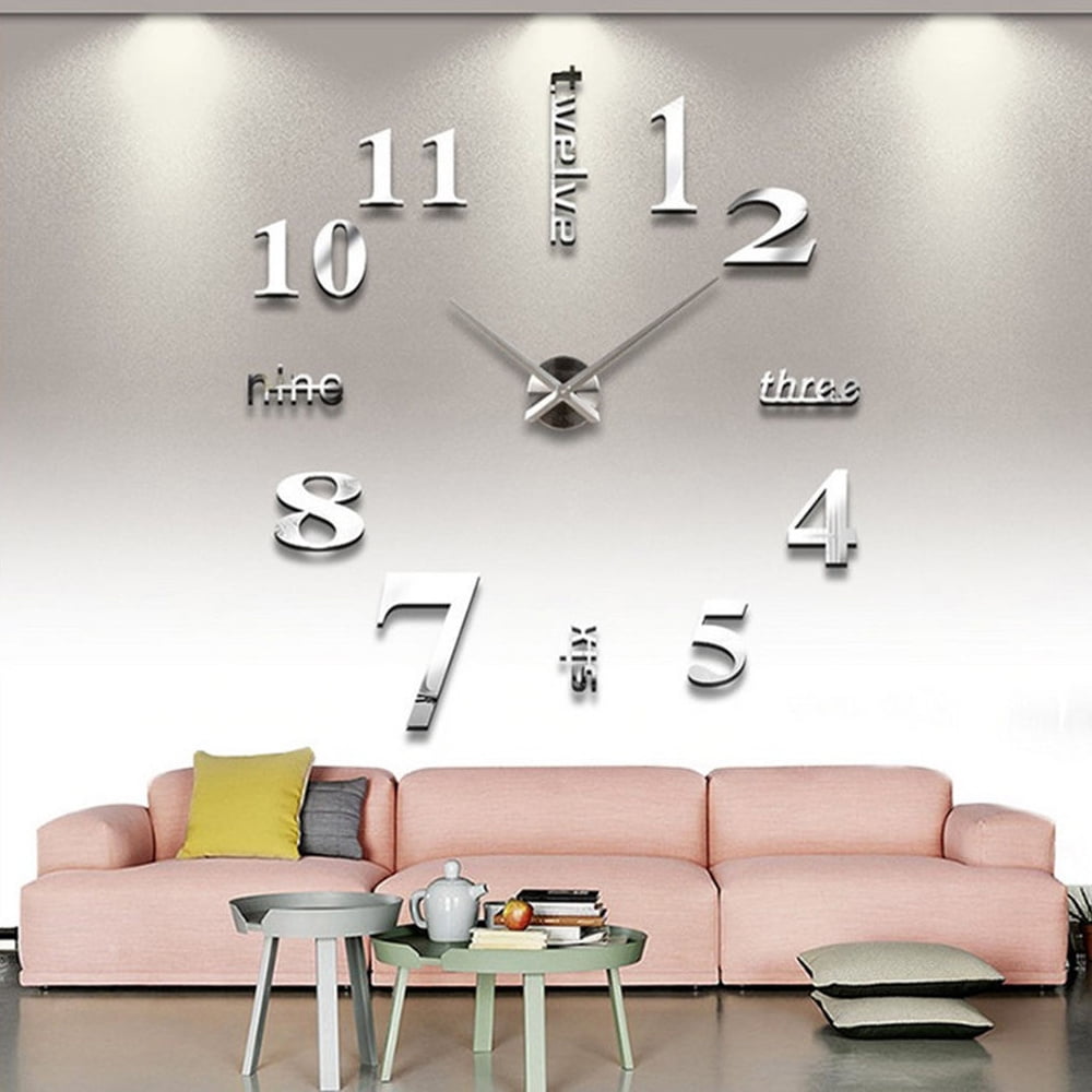 Amazon.com: Large 3D DIY Wall Clock Frameless Mute Mirror Wall Clock for  Living Room Home Office Decoration (Gold) : Home & Kitchen