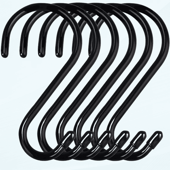 6 Inch Heavy Duty S Hooks, Large S Hooks Vinyl Coated Hooks for Hanging Plants, Sturdy 6 Pack Black Rubber Coated S Hooks Non Slip Metal S Hanger for Hanging Closet,Garden,Bird Feeders,Tools
