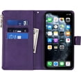 thumbnail image 6 of Wallet Case Compatible with iPhone 11 Pro Case,[9 Card Slots] [Wrist Strap] [Stand Feature] Zipper Cash Pocket Magnetic Leather Cover Shockproof Slim Case for iPhone 11 Pro,5.8 inch Purple, 6 of 14