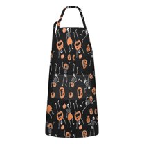 Halloween Skeletons and Pumpkins Apron-Garden Aprons for Women with Pockets-Cotton Linen Waterproof Kitchen Cooking Gardening Aprons Adjustable for Kitchen,Cooking,BBQ and Salon 32"x27"