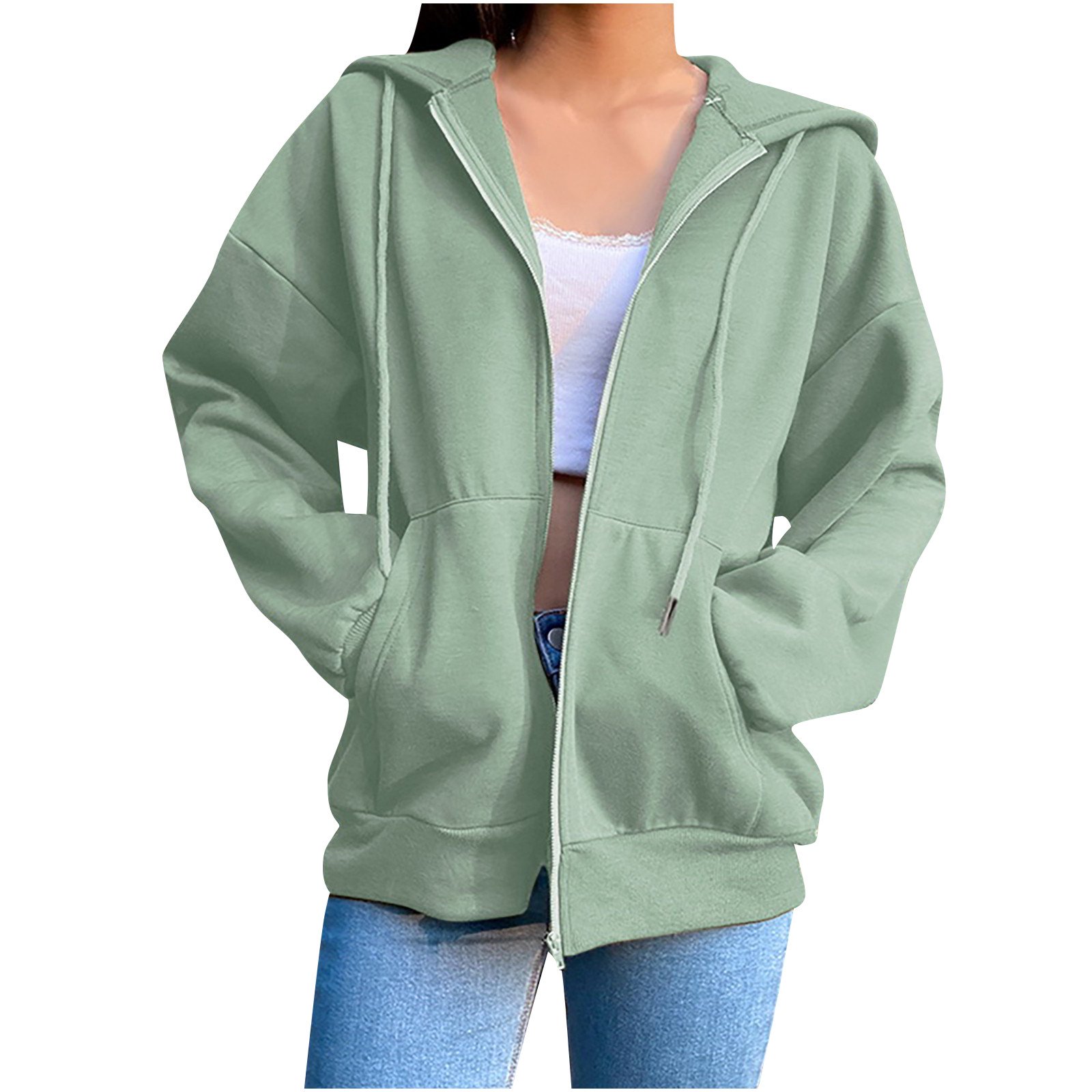 jovati Women's Solid Hooded Plush Sweatshirt Long Sleeve Jacket