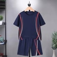 thumbnail image 2 of Tween Boy 11-13T Summer Athletic Outfits Set 2 Piece Short Sleeve Sport T-shirt and Elastic Shorts Casual Clothes Gibobby,11-12 Years,Navy, 2 of 6