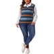 thumbnail image 2 of Suéteres de talla grande Agnes Orinda para mujeres, sin mangas, atuendos casuales, suéteres de punto de cuello en V a rayas, 2X azul, 2 of 6
