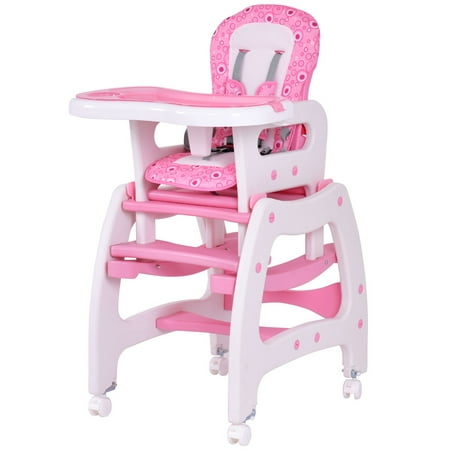 Ghp Pink White Pp Fabric Multi Functional Baby High Chair W