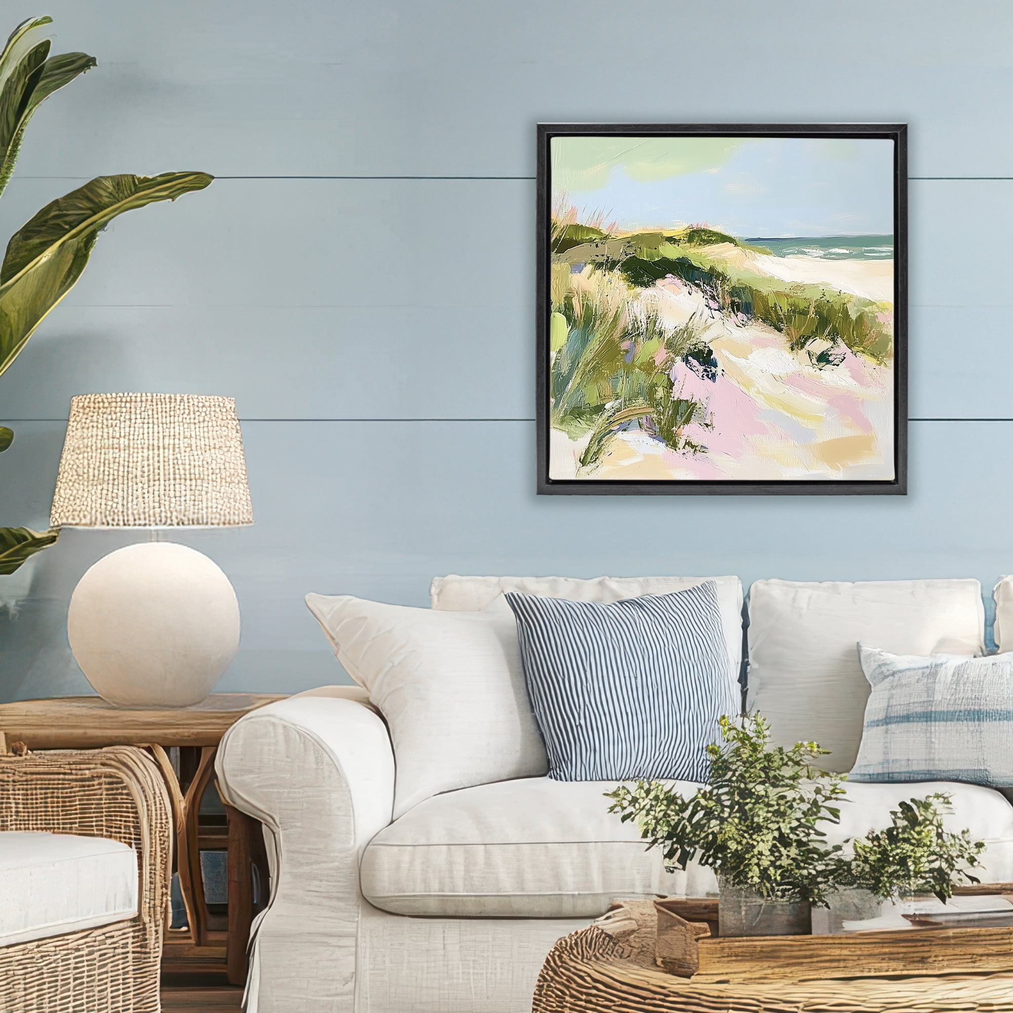 Stupell Industries Pastel Coastal Dunes at Sunrise Black Framed Floater Canvas Wall Art, design by Heidi Kuntz