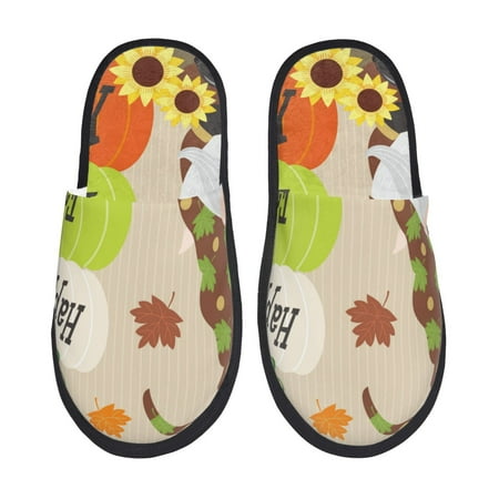 

Fuzoiu Gnome Happy Fall Print Unisex Furry Slippers Plush Indoor Shoes Trendy House Slippers Anti-Skid EVA Sole House Shoes for Home Office and Travel -Large