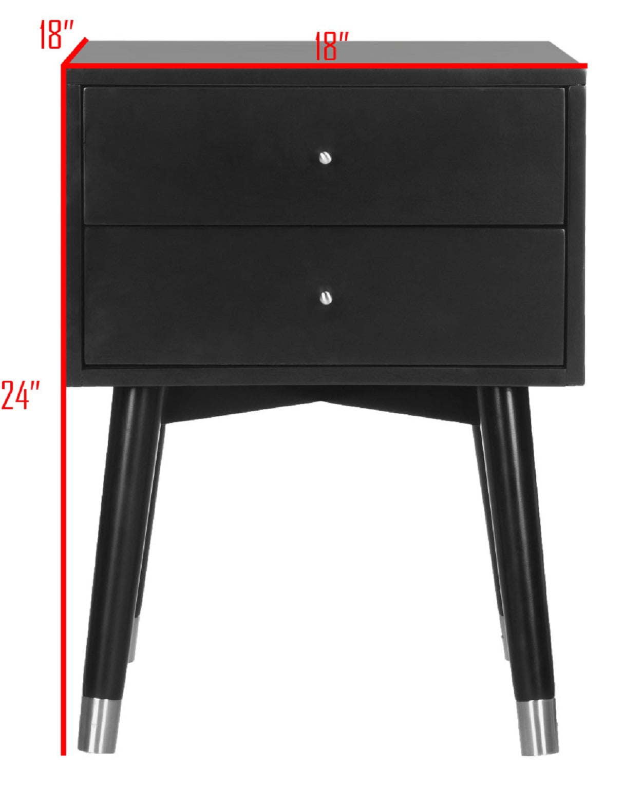 Safavieh Lyla 2-Drawer Mid-Century Retro Night Stand, Black/Silver