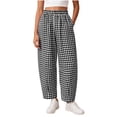 thumbnail image 3 of VBVC Women's Gingham Elastic Waist Pants , Casual Plaid Straight Leg Pants For Women , Ladies' Loose Fit Lounge Trousers with Pockets,Black,S-2XL, 3 of 7