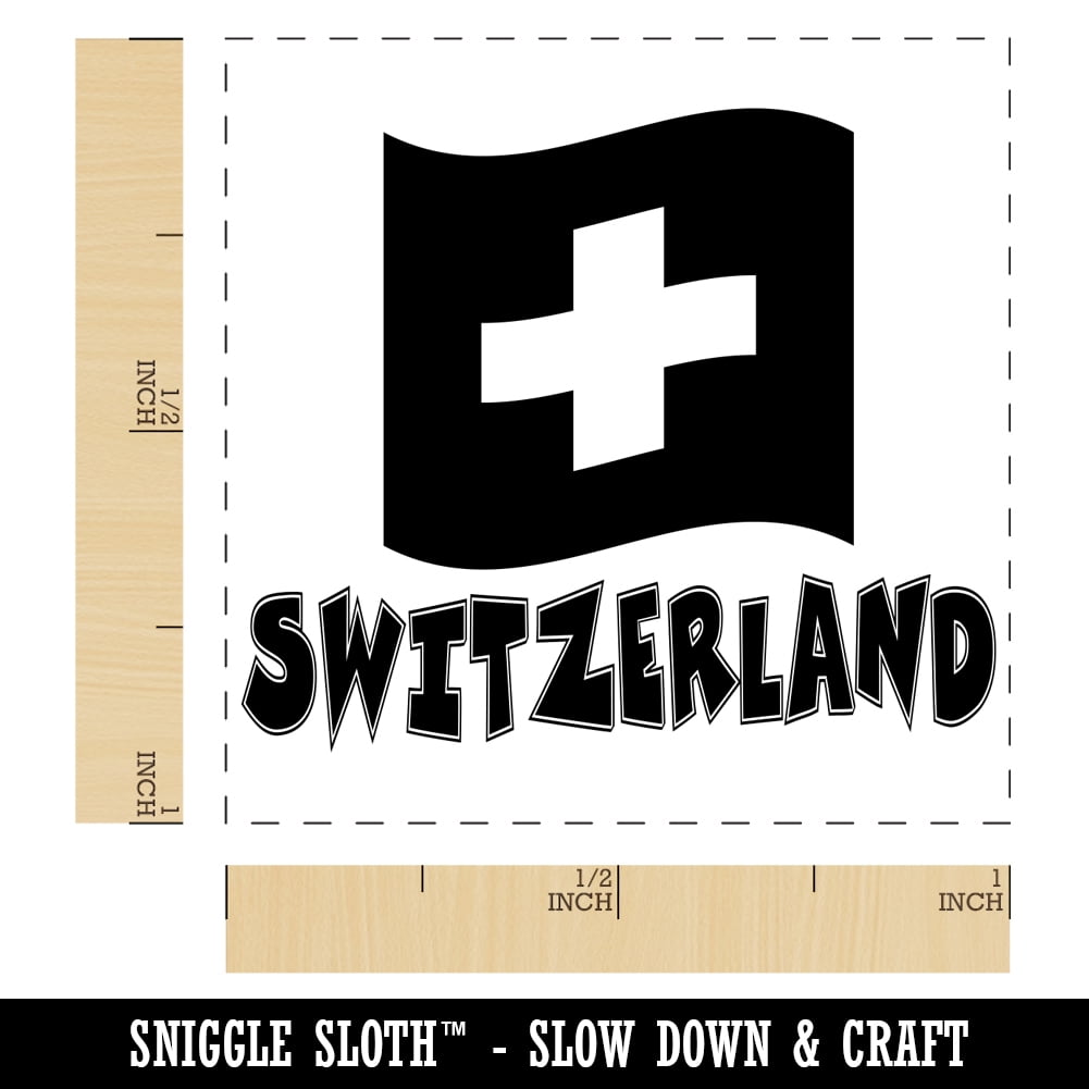 Switzerland with Waving Flag Cute Self-Inking Rubber Stamp Ink Stamper - Fuchsia Ink - Small 1 Inch