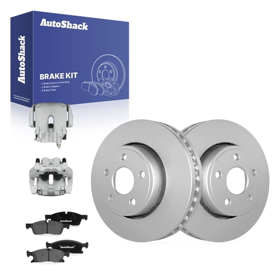 AutoShack Front Vented Coated Brake Rotors   Ceramic Pads   Calipers 8-PC Brake Kit Replacement for 2011-2017 Jeep Grand Cherokee ArmorStop 13" (330.2 mm)