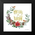 thumbnail image 2 of Seven Trees Design 12x12 Black Modern Framed Museum Art Print Titled - Merry and Bright Robin Wreath, 2 of 5