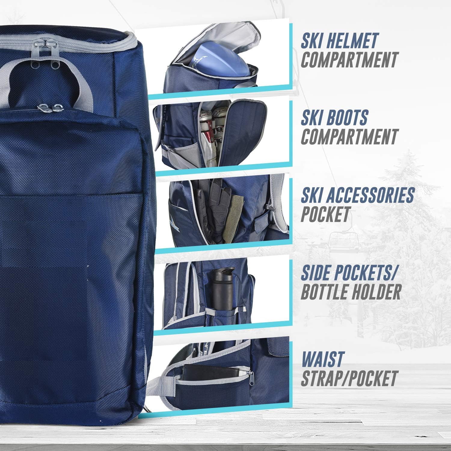 Ski Boot Backpack Travel Bag with Ergonomic Waist Straps – Fits Ski or Snowboard Boots, Helmet, Goggles & Gear – Waterproof Heavy Duty Snow Gear Storage Pack