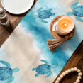 thumbnail image 3 of Blue Coastal Table Runner 72 Inches, Sea Turtle Beach Nautical Seaside Ocean Bed Runner Dresser Scarves Tabletop for Indoor Outdoor Parties/Ceremony/Banquet, 18" x 72", 3 of 9