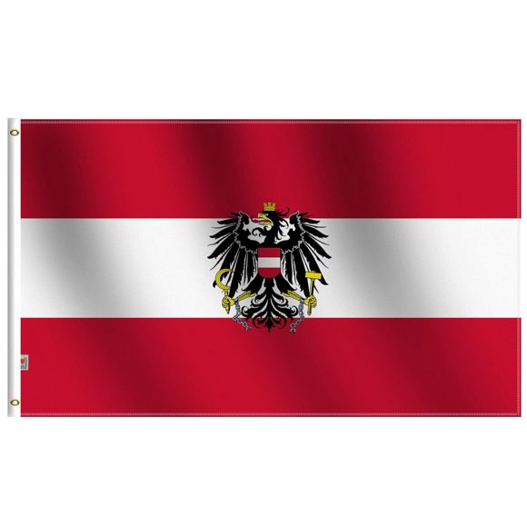 TRAHOO-Double Sided Austria with Eagle Flag 3x5Ft New, 100D Polyester For Moderate Outdoor Indoor, Austrian coat of arms State and war Flag House Decoration Yard Garden Gift Banner