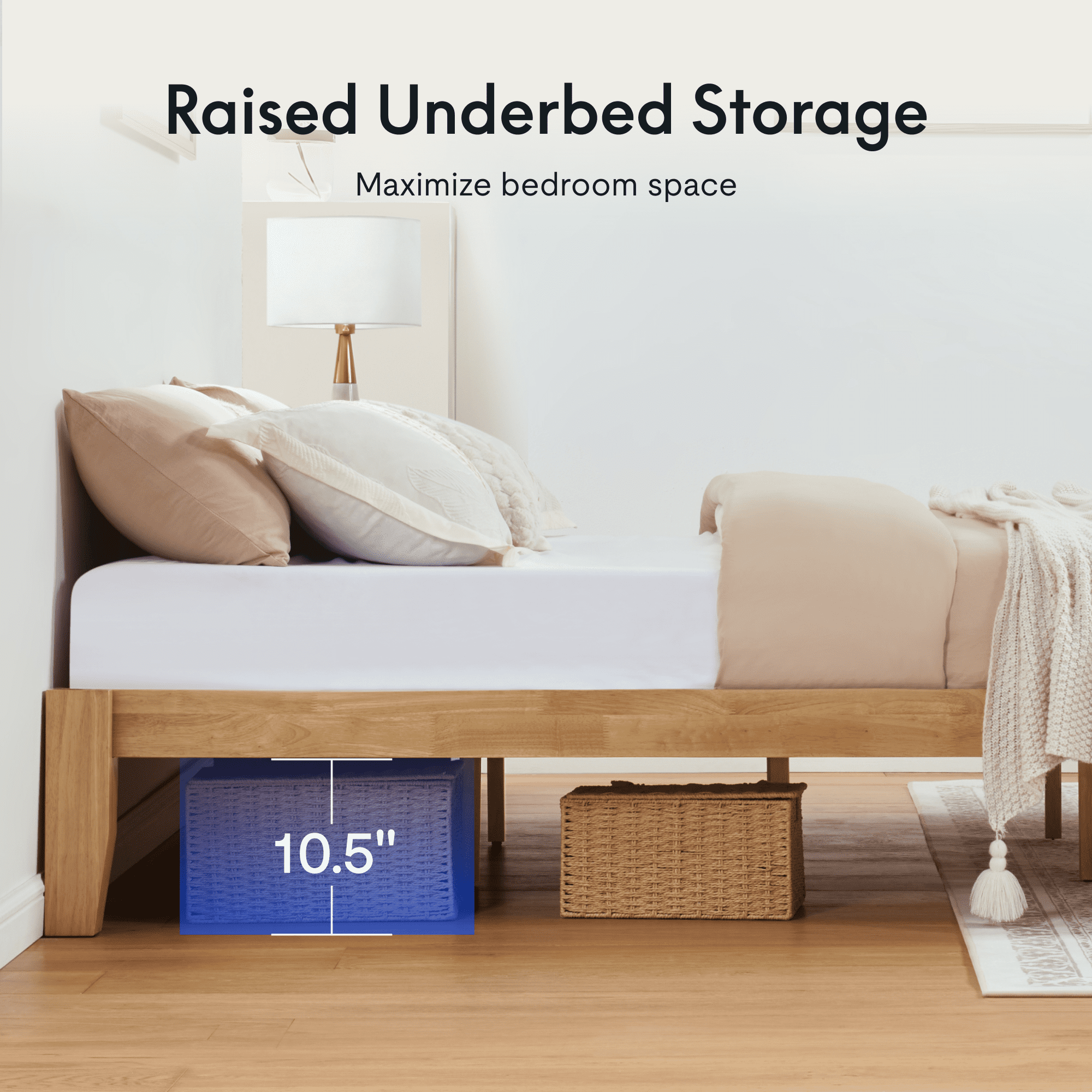 FLEXISPOT King Japanese Joinery Bed Frame, Solid Rubberwood, 1200 lbs Heavy Duty Slats Support, FSC & SGS Certified, 15Min No-Tool Setup, Under-Bed Storage, No Box Spring Needed, Noise-Free, Maple