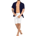 thumbnail image 5 of LEELA Men's Casual Button-Down Untucked Solid Hawaiian Shirts XS Navy Summer Vacation Party Beach Holiday, 5 of 6