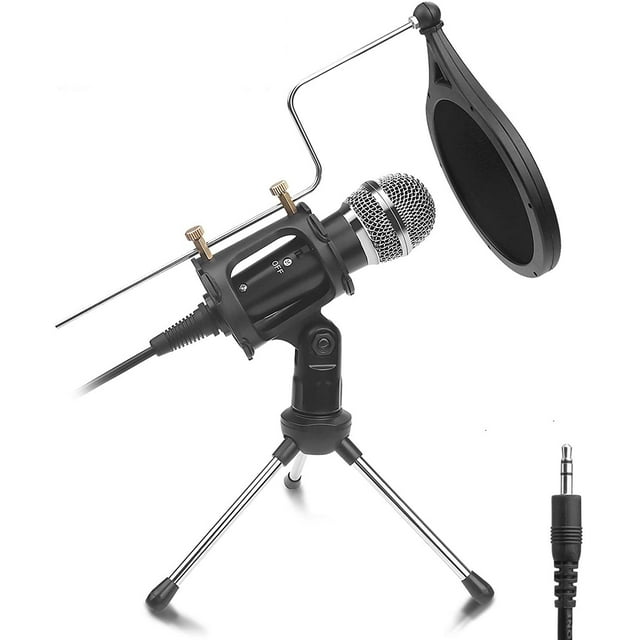 Micrófono de teléfono, micrófono de grabación de condensador de 3,5 mm, juego de micrófono de computadora para karaoke, juegos, podcast, videoconferencia, Facebook, YouTube (X-1) Ormromra WMZL-128-1