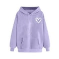 thumbnail image 3 of Oversized Sweaters for Women Heart Print Long Sleeve Hoodie Casaul Fall Pullover Tops with Pockets Purple 2XL, 3 of 4